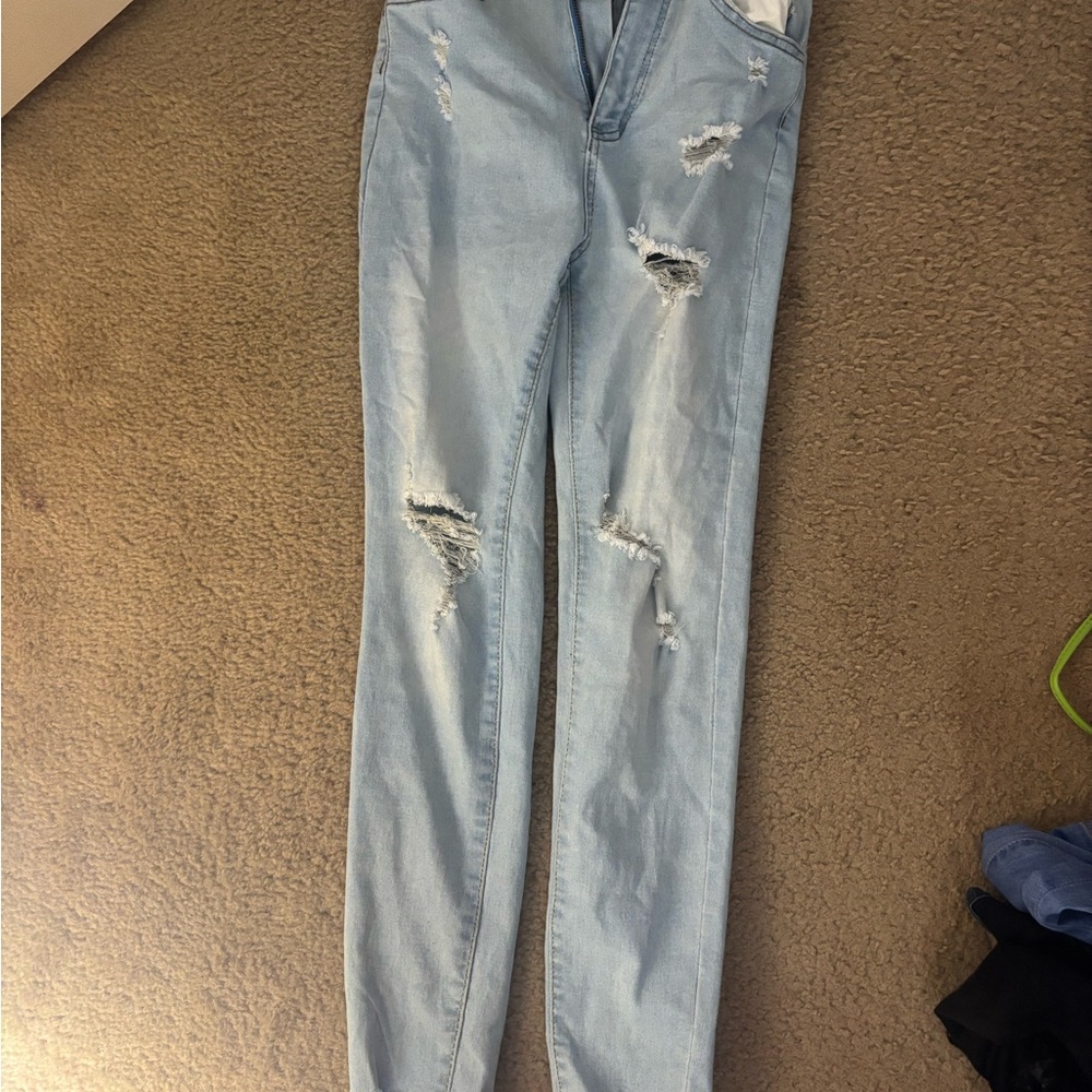 Shein Light Blue Distressed Women Jeans